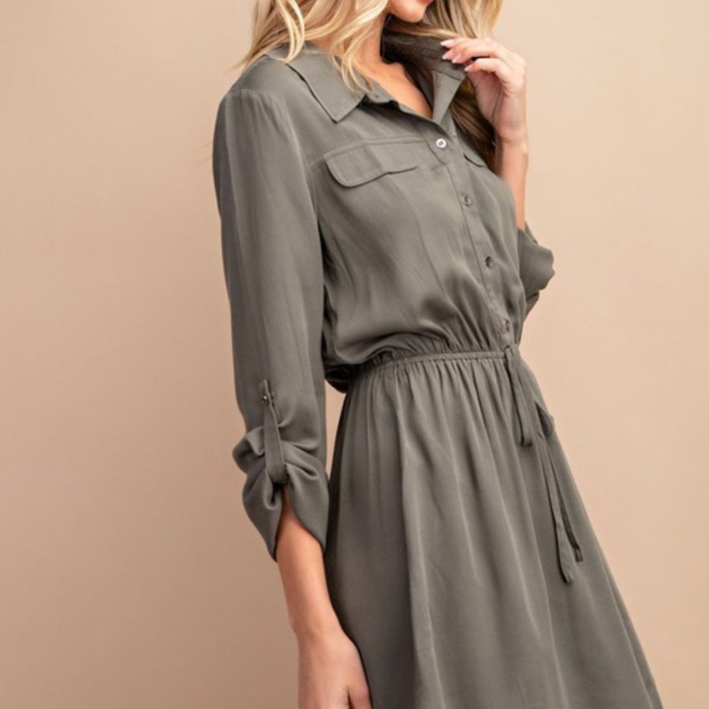 Olive Utility Drawstring Dress - Picture 5 of 8